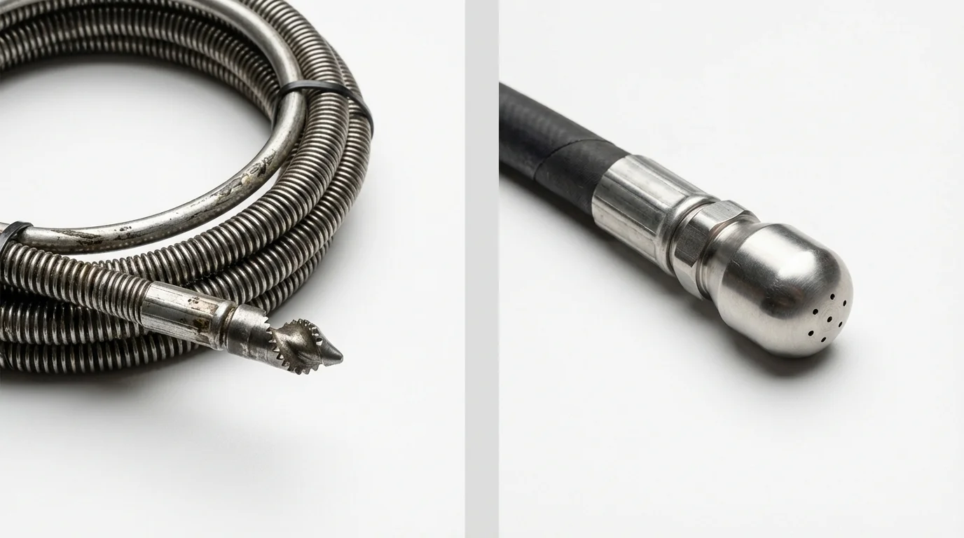 Drain snake cable and hydro jetting nozzle used for drain cleaning in Ramsey, NJ