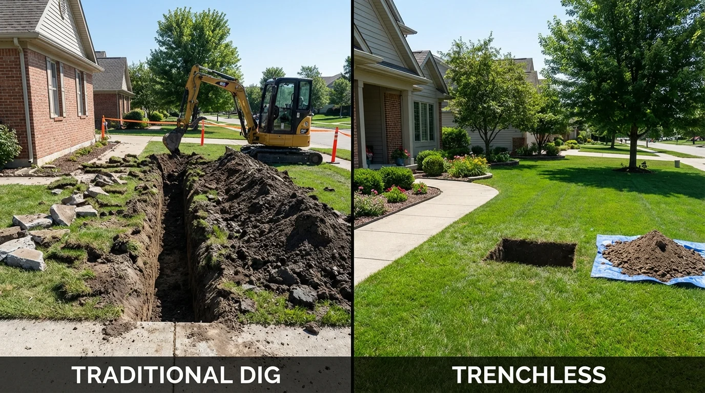 Trenchless sewer repair with minimal yard damage versus traditional excavation in Ramsey, NJ
